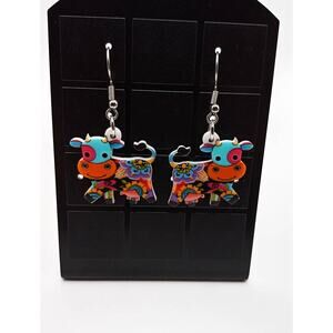 Colorful Cow Earrings Acrylic Dangle Cute Lightweight Statement